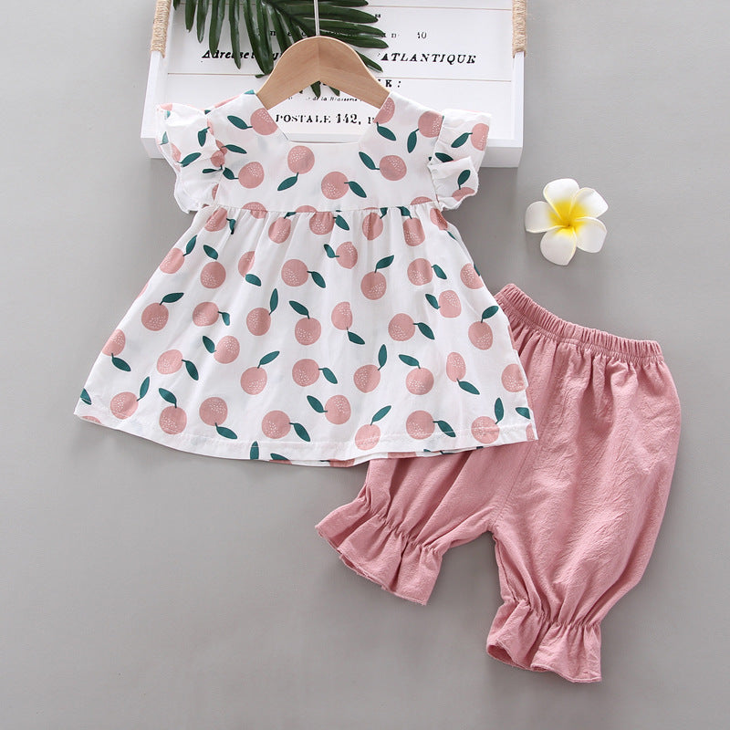 Girls' Sleeveless Vest Clothing T-shirt Two-piece Set