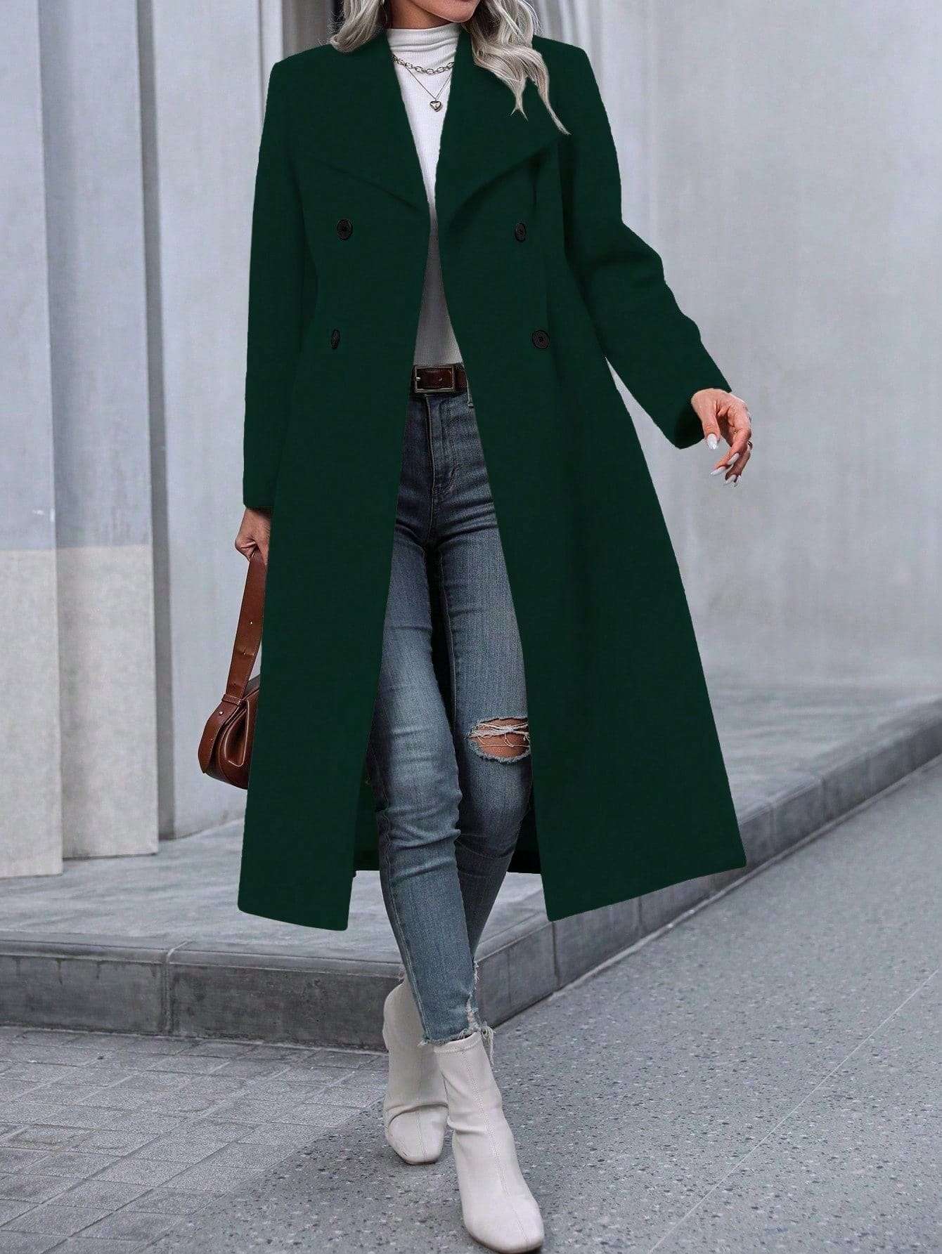 Autumn And Winter Long Coat For Women, Minimalist And Fashionable, Elegant For Commuting, Double - breasted Long - sleeve Faux Wool Long Women's Coat. - MyStylz