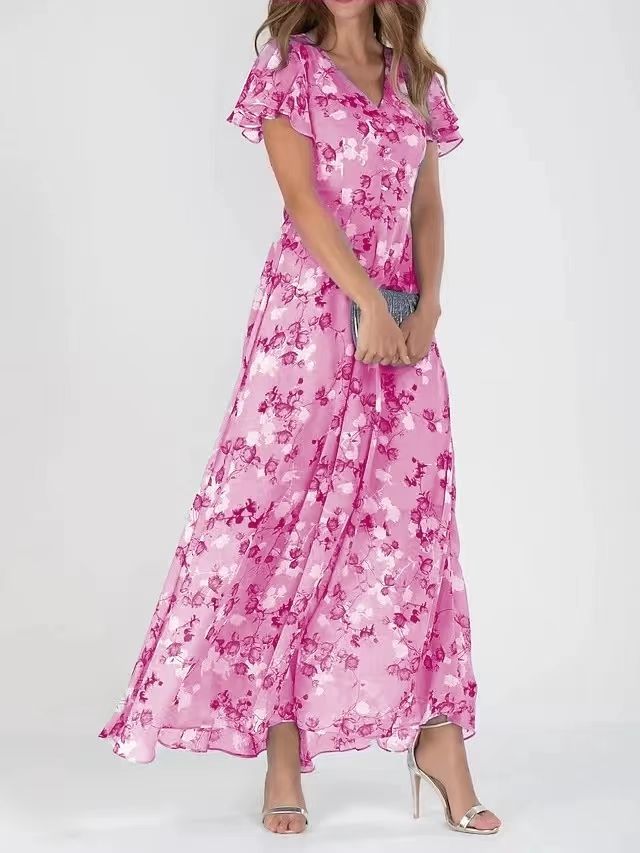 Flowers Print Short Sleeve Dress Summer Fashion