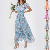 Flowers Print Short Sleeve Dress Summer Fashion