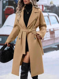 Trench Coat With Belt Winter Fashion Solid Color Long Jacket Outwear Women Clothing