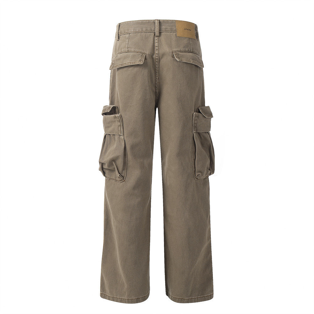 Punk Wash Denim Cargo Pants Trousers Men