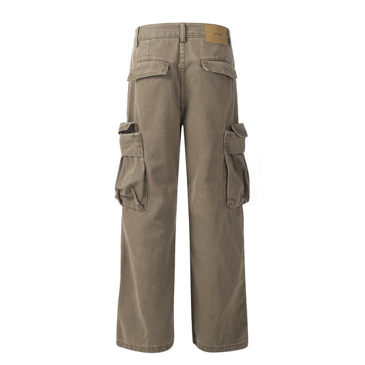 Punk Wash Denim Cargo Pants Trousers Men