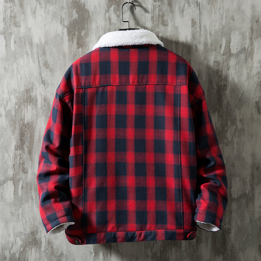 Check Thick Warm Lamb Wool Coat Men