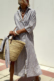 Striped Shirt Dress With Belt Fashion Half-sleeved Lapel Button