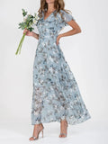 Flowers Print Short Sleeve Dress Summer Fashion