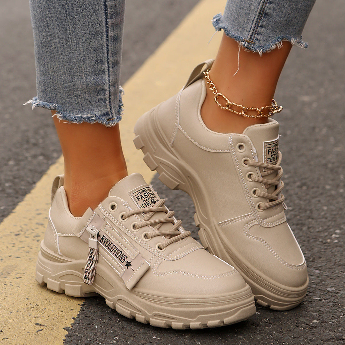 Women Shoes - Thick-soled Round-Toe Casual Women Sneakers