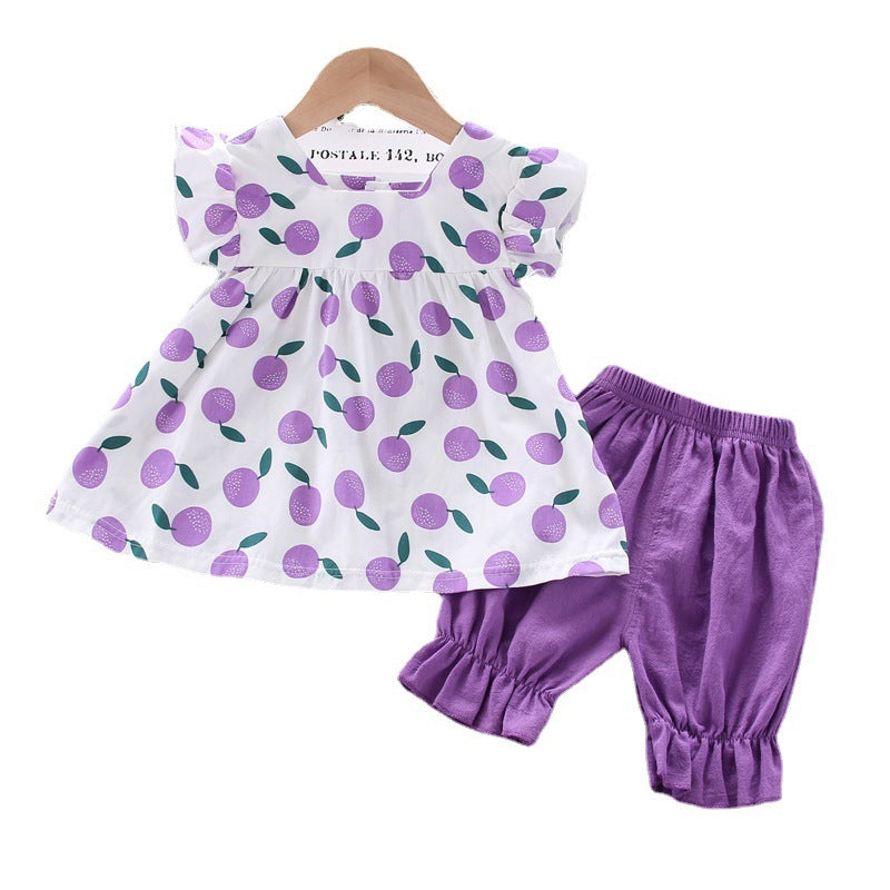 Girls' Sleeveless Vest Clothing T-shirt Two-piece Set