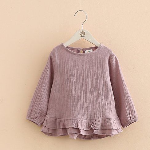 Girls' Ruffle Cotton Linen Long Sleeved T-shirt