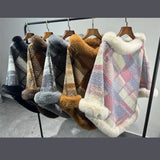 Big Fur Collar Cloak Mid - length Batwing Sleeve Pullover Classic Plaid Shawl - MyStylz