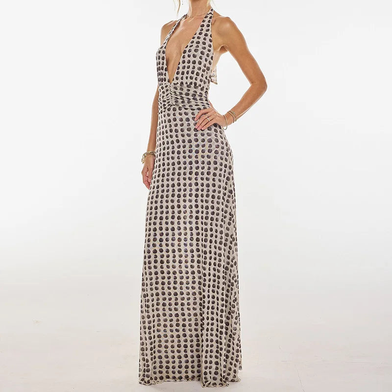 Floral Print Halter Maxi Bodycon Dress