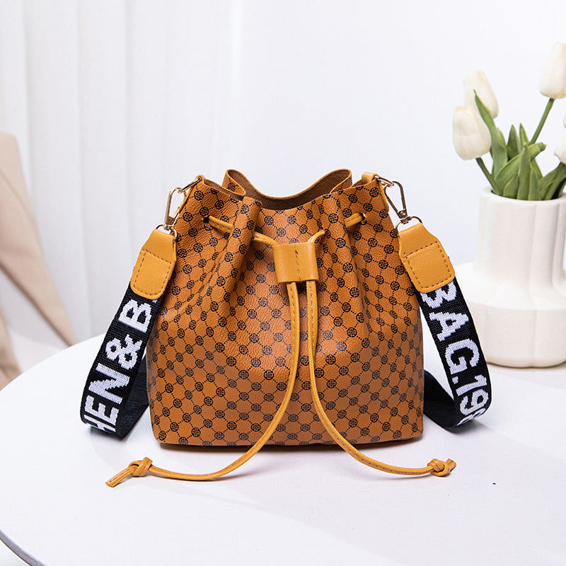 Printed Bucket Bag PU Multi Layer Soft Leather