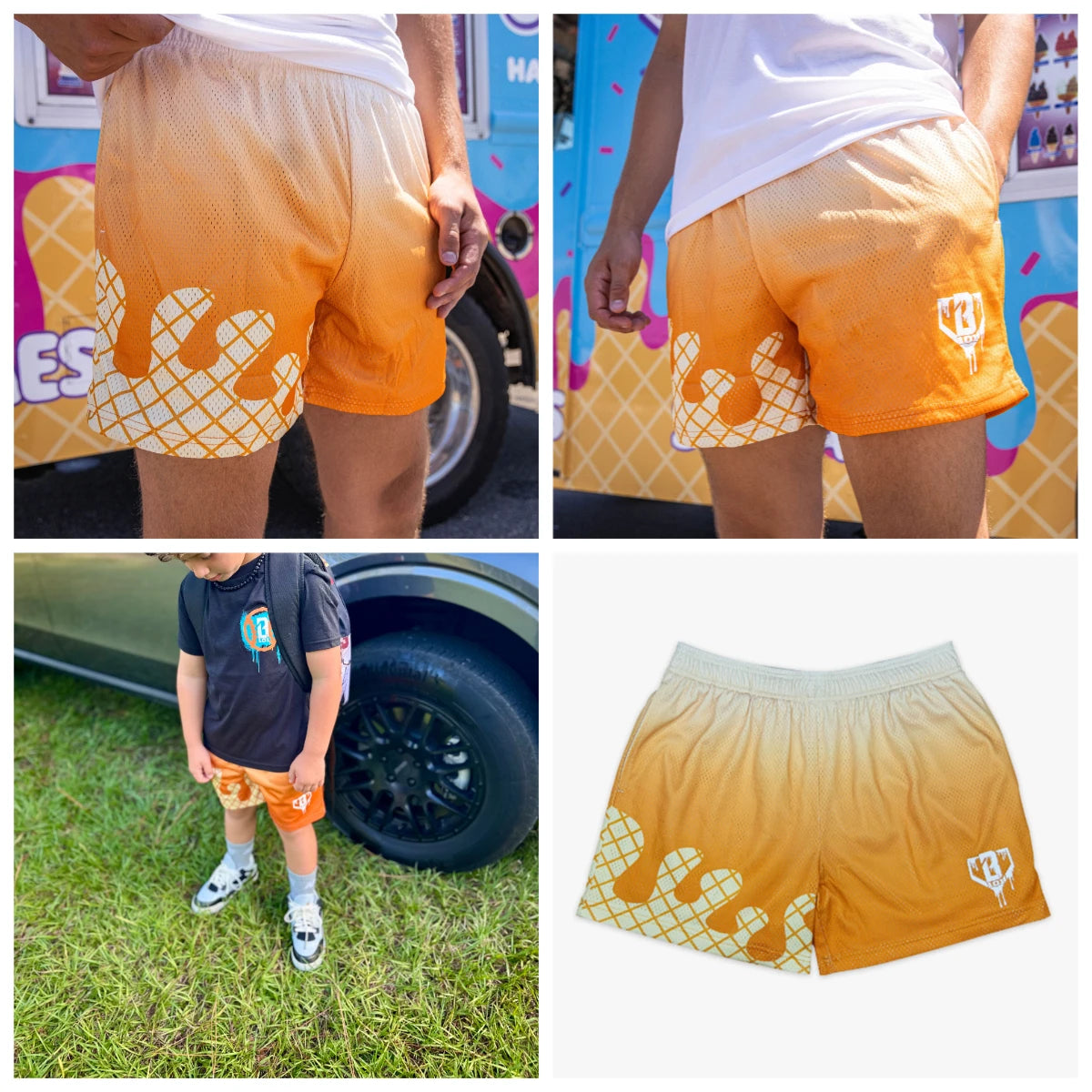 Sports Teen Quick Dry Orange Ice Cream Mesh Shorts