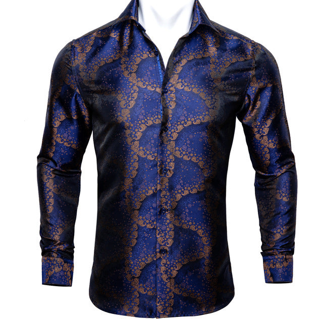 Floral Long Sleeve Silk Shirts Men