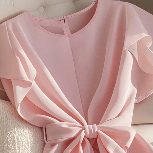 Women's Elegant Short-sleeved Thin Shirt Lace-up Pullover