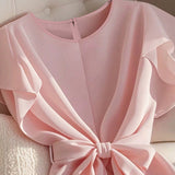 Women's Elegant Short-sleeved Thin Shirt Lace-up Pullover