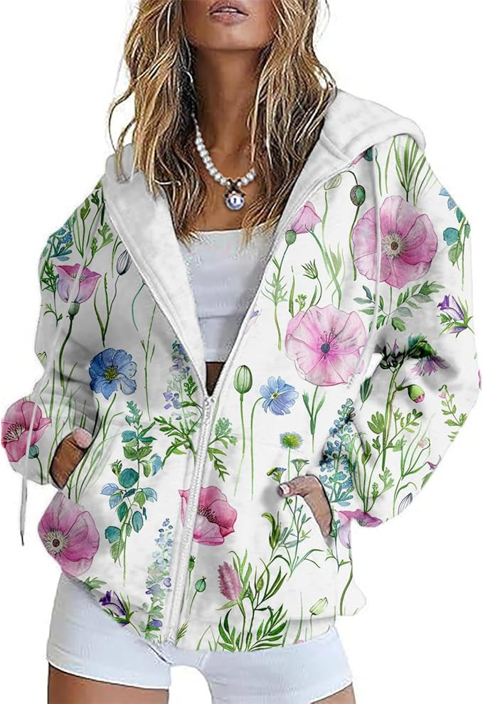 Women's 3D Printed Full-zip Cardigan Casual Sweatshirt