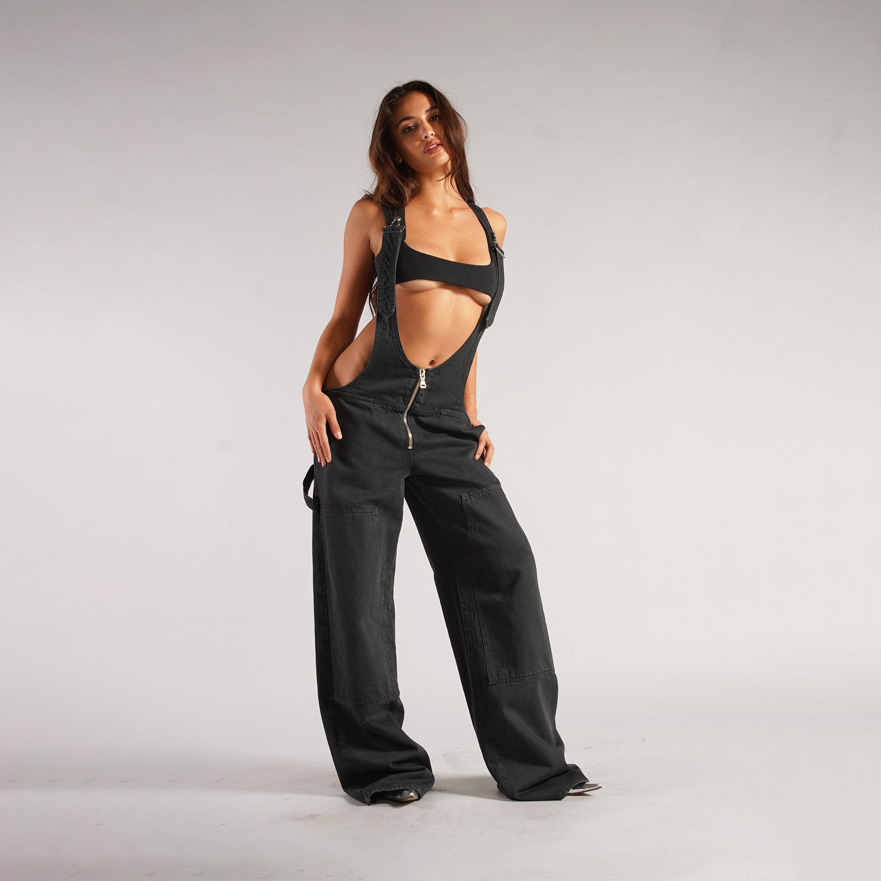 Y2K Zipper Denim Overalls With Pockets Fashion