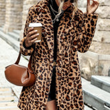 Coat Leopard Print Long Sleeve Furry Coat Top
