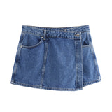 Short Shirt Double Breasted Culottes Denim Suit Women