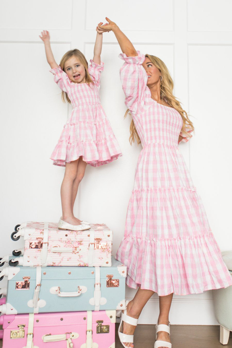 Fashion Floral Square Collar Lantern Sleeve Mother-daughter