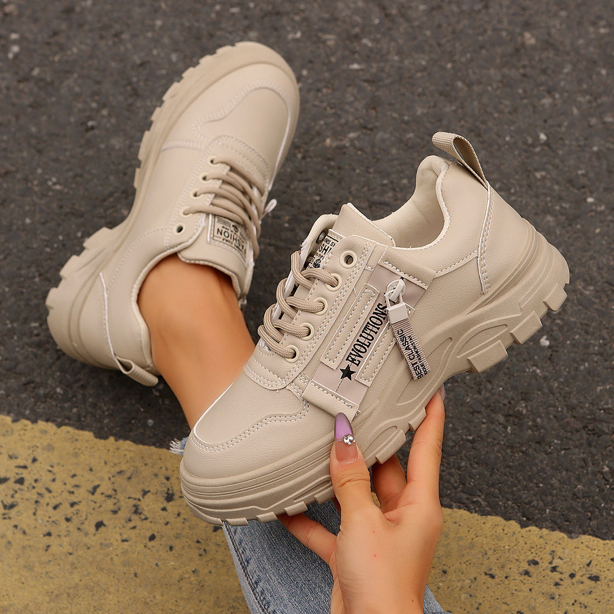 Women Shoes - Thick-soled Round-Toe Casual Women Sneakers