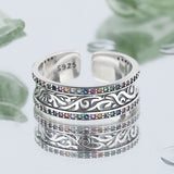 S925 Sterling Silver Retro Tang Grass Rattan Flower Ring