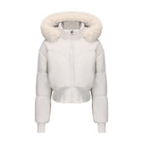 Women's Waist-tight Big Fur Collar Hooded Short Cotton Jacket