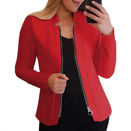 Solid Color Long-sleeve Zipper Suit Top