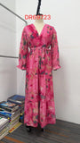 Long-sleeved Floral Print Dress Elegant V-neck