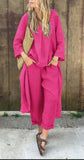 2pcs Long-sleeved Suits Loose V-neck Long Top And High Waist Wide Leg Pants