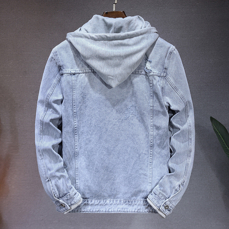 Detachable Hooded Denim Jacket Men