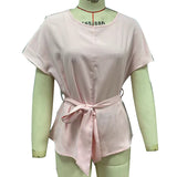 Women's Elegant Short-sleeved Thin Shirt Lace-up Pullover