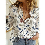 3d Printed Polka Dot Butterfly Long Sleeve Turn-down Collar Casual Shirt -Women's clothing