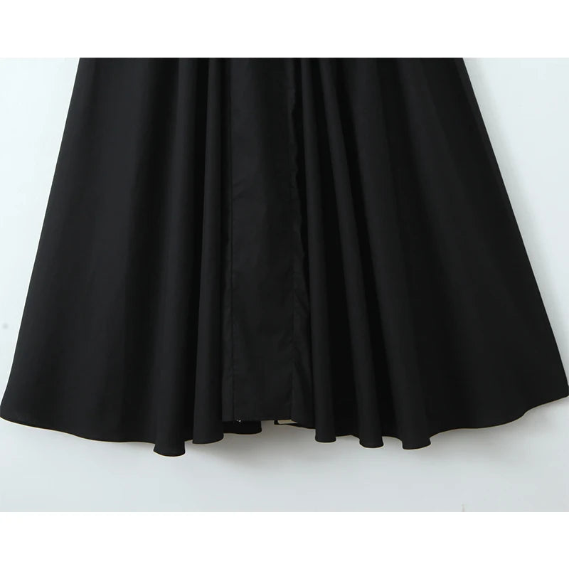 Black Halter Dresses Low Waist Pleated Swing Midi