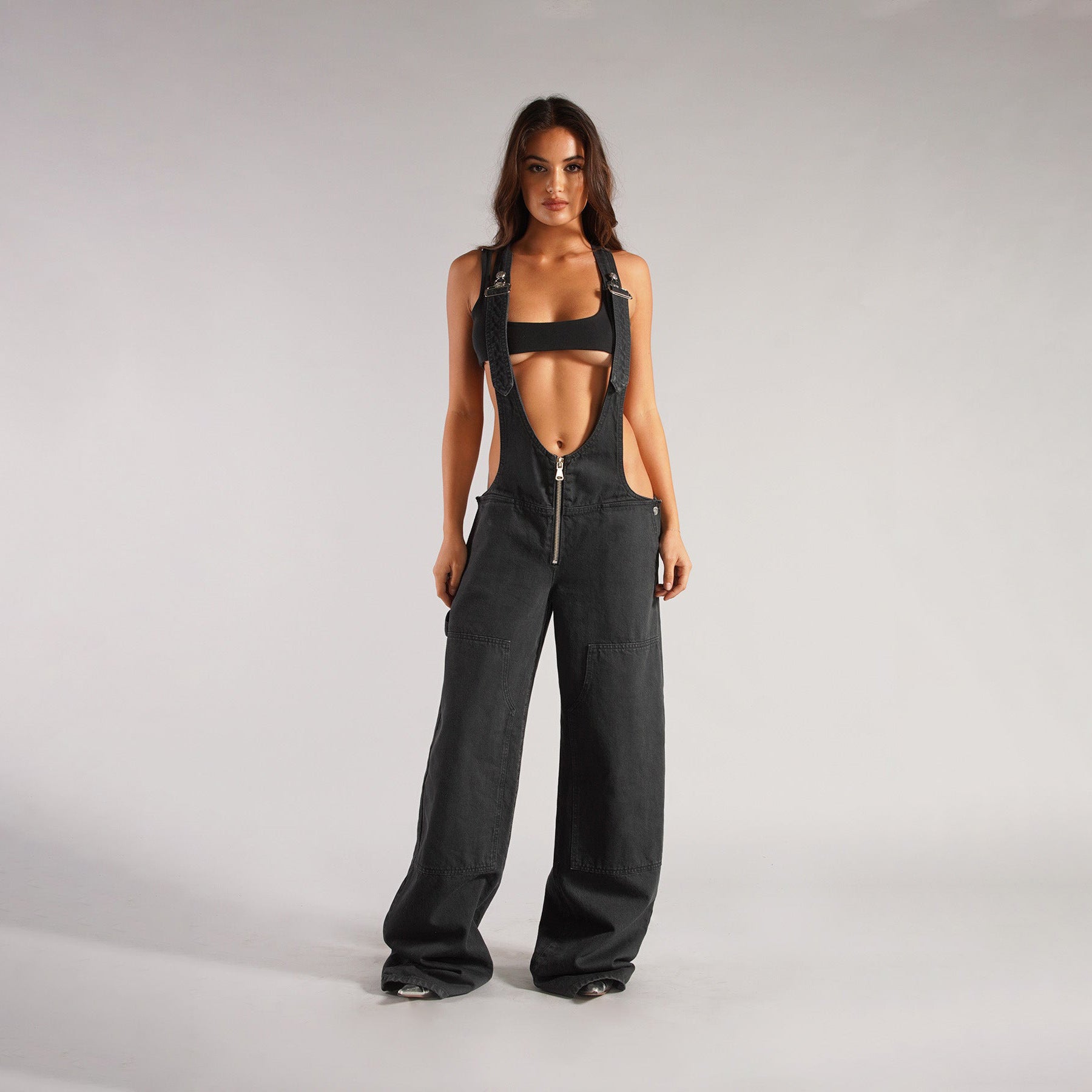 Y2K Zipper Denim Overalls With Pockets Fashion
