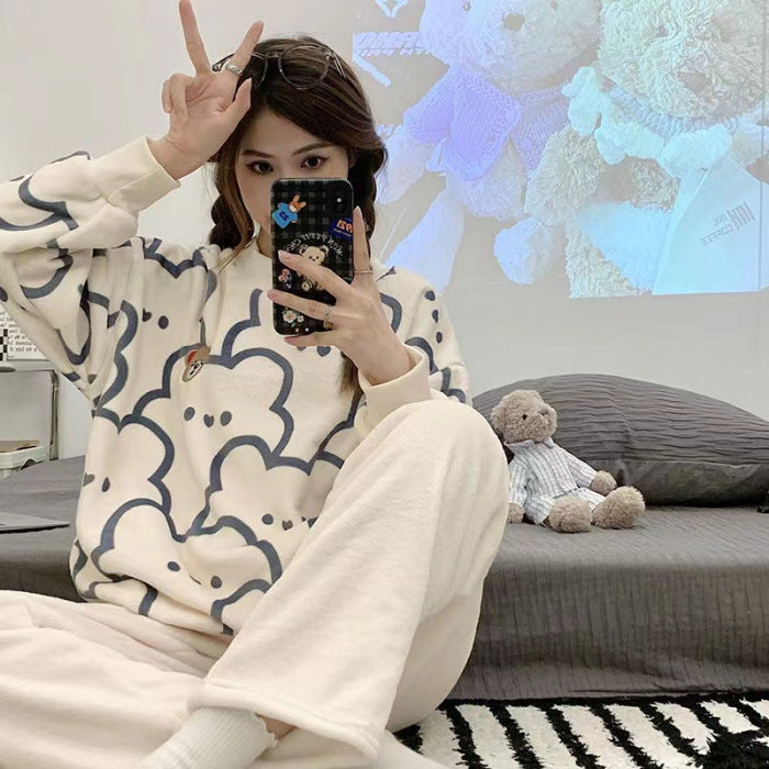 Foreign Flannel Pajamas Suit Women