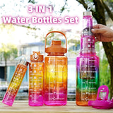 3-in-1 Gradient Color Motivational Water Bottles Set