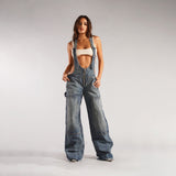 Y2K Zipper Denim Overalls With Pockets Fashion