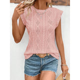 Eyelet Round Neck Cap Sleeve Top