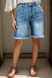 Raw Hem Denim Shorts with Pockets