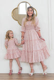 Fashion Floral Square Collar Lantern Sleeve Mother-daughter