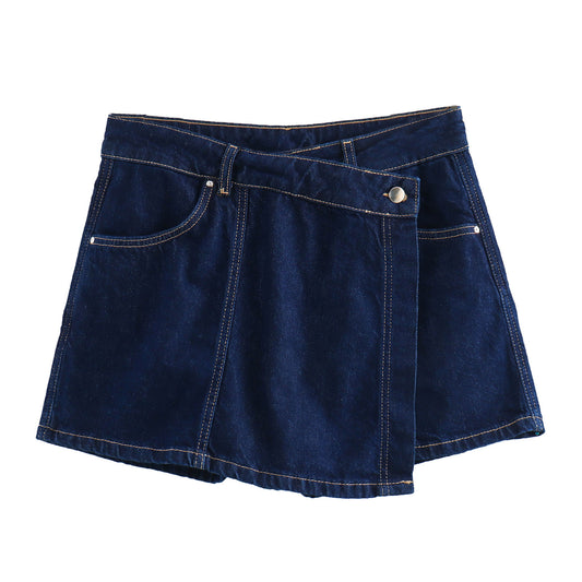 Short Shirt Double Breasted Culottes Denim Suit Women
