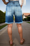 Raw Hem Denim Shorts with Pockets