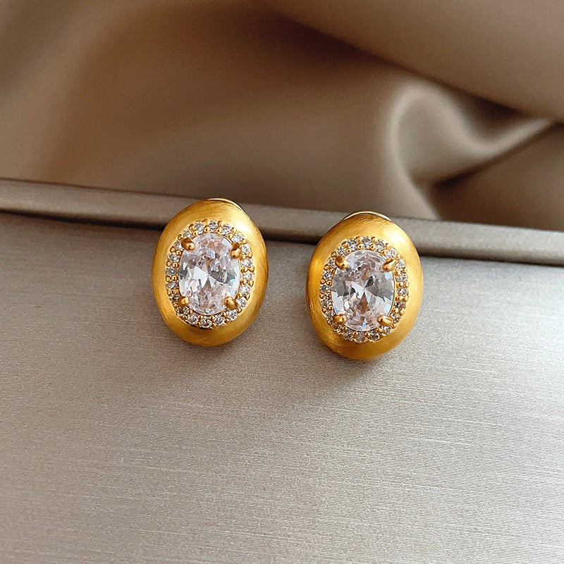 Silver Needle Micro Inlaid Zircon Brushed Geometric Ear Studs