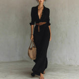 Elegant Button Lapel Long-sleeved Shirt Dresses