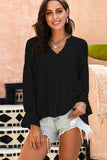 Shiny Crochet Flounce Sleeve Button Up Blouse