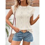 Eyelet Round Neck Cap Sleeve Top
