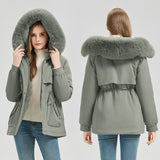 Waist Trimming Short Hooded New Big Fur Collar Coat Women's Clothing