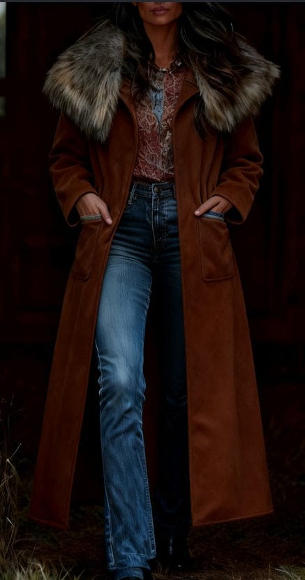 Fashion Retro Women's Coat, Warm Printed Long Coat - MyStylz